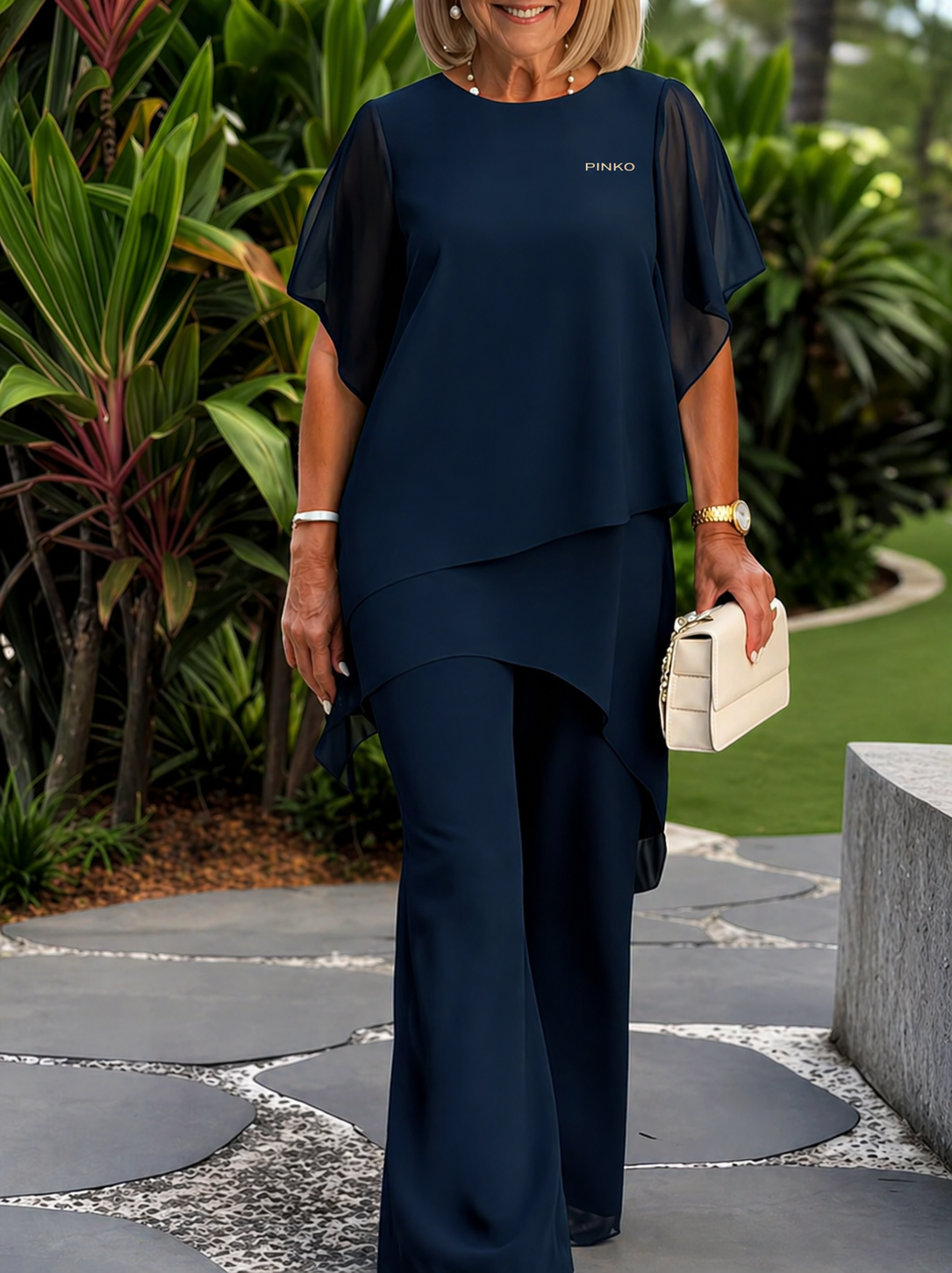 Completo Elegante Donna in Chiffon Fluido – Outfit Cerimonia Chic con Pantalone Ampio